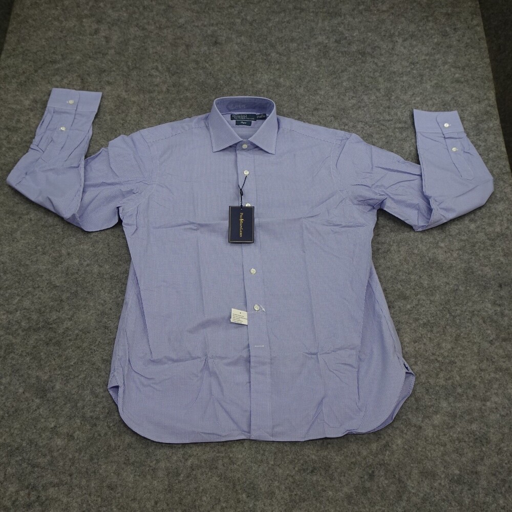 Polo Ralph Lauren Button Up Shirt Mens 16 40 41 Blue White Regent Fit Dress K